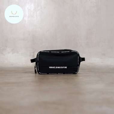 Versace Jeans Couture Text Line White Pouch / Clutch in Black