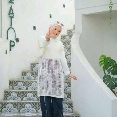 PUSSAT Ginela Cardigan Knit Rajut Vest Outer Jaring Belah Samping Ruby Tunik Rajut Rompi Atasan Wani