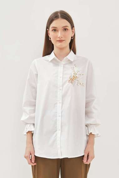MINIMAL - Ainsley - Tunik Lengan Panjang Embroidery - Off White S Offwhite