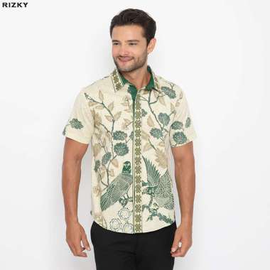 Evercloth Rizky Kemeja Batik Pria Kemeja Batik Pria Atasan Couple Hem Batik Lengan Pendek JUMBO