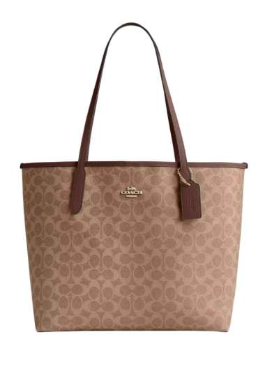 Coach City Tote In Signature Canvas/Gold/Tan/Brown