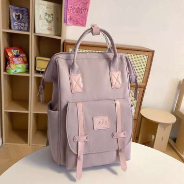 Nine stars ransel wanita korea tahan air tas sekolah perempuan kapasitas besar tas ransel kerja Ungu