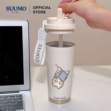 Suumo Cangkir Termos Kopi SUS 316 Kapasitas 500ml Motif Kucing Membaca Biru