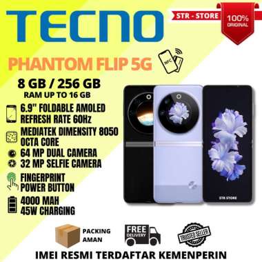 TECNO PHANTOM 5 FLIP 8/256 GB GARANSI RESMI TECNO ANDROID PHANTOM V 5G 8/256 GB RAM 8+8 GB - TECNO P