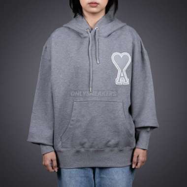 AMI PARIS BIG COEUR HEART GREY LOGO PATCH EMBROIDERY GREY HOODIE XL