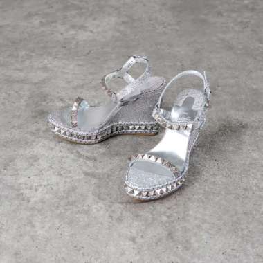 Sandal CHRISTIAN LOUBOUTIN PYRACLOU 11CM SILVER SPIKE WEDGES 100% ORIGINAL Size 38
