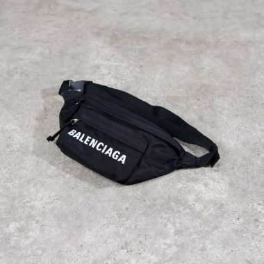 Tas BALENCIAGA TEXT WHITE EMBROIDERY BLACK WAIST BAG 100% ORIGINAL 23X7X14CM
