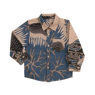 TORIO Long Sleeve Shirt Dark Blue Batik - Kemeja Batik Lengan Panjang Anak Laki-Laki 2-3Y