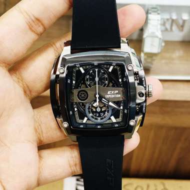 JAM TANGAN PRIA EXPEDITION E 3008 E3008 EXP-3008 CHRONO RUBBER STRAP ORIGINAL SILVER BLACK