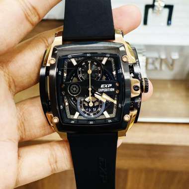 JAM TANGAN PRIA EXPEDITION E 3008 E3008 EXP-3008 CHRONO RUBBER STRAP ORIGINAL ROSEGOLD BLACK