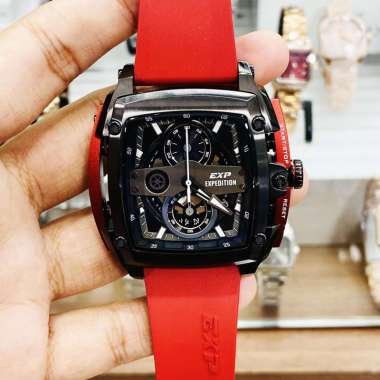JAM TANGAN PRIA EXPEDITION E 3008 E3008 EXP-3008 CHRONO RUBBER STRAP ORIGINAL RED