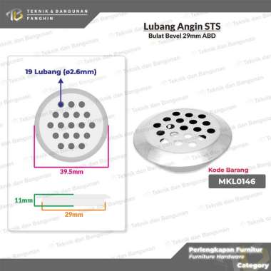 PENUTUP LUBANG ANGIN VENTILASI UDARA PLAT HAWA BULAT STAINLESS STEEL LEMARI KABINET BEVEL ABD 29mm