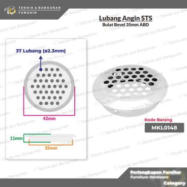 PENUTUP LUBANG ANGIN VENTILASI UDARA PLAT HAWA BULAT STAINLESS STEEL LEMARI KABINET BEVEL ABD 35mm