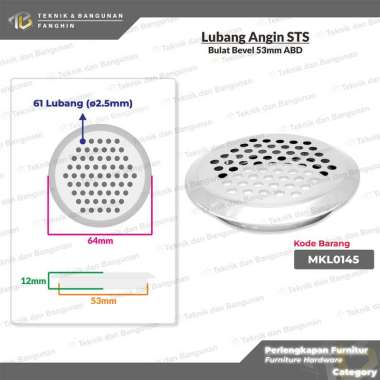 PENUTUP LUBANG ANGIN VENTILASI UDARA PLAT HAWA BULAT STAINLESS STEEL LEMARI KABINET BEVEL ABD 53mm