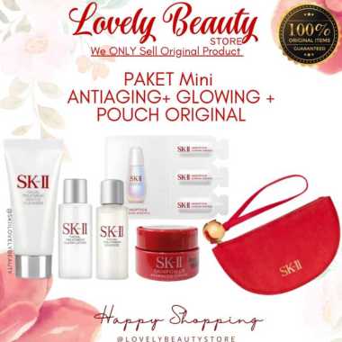 SK-II Paket Mini Komplit Glowing + Antiaging + Pouch Original