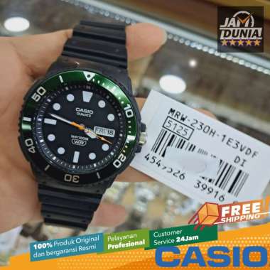 JAM TANGAN PRIA CASIO ANALOG ORIGINAL RUBBER HITAM RING HIJAU MRW 230H 1E3 CASIO MRW-230H-1E3 NG