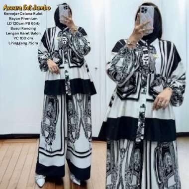 Azzura One Set Wanita Kekinian Jumbo Rayon Premium Setelan Wanita Celana Kulot Lengan Balon All Size