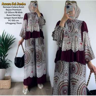 Azzura One Set Wanita Kekinian Jumbo Rayon Premium Setelan Wanita Celana Kulot Lengan Balon All Size