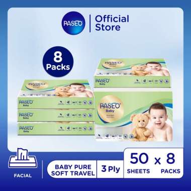 Paseo Baby Tissue Pure Soft Pack [50 Sheets] isi 8 Pcs