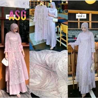 Gea Dress Brukat premium satu set Inner Puter dress muslim gamis pesta gamis brukat baju muslim wani