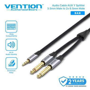 VENTION Kabel Audio Aux Y Splitter 3.5mm Male to 2x 6.5mm Male Accessories Gray Gold Metal 10 Meter