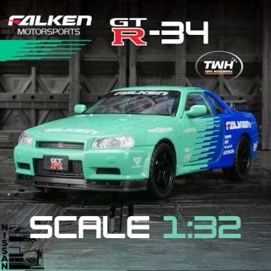 TWH DIECAST NISSAN GTR R34 FALKEN & GTR R34 LBWK ADVAN SKALA 1:32 DENGAN SUARA & LAMPU KOLEKSI PREMI