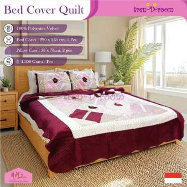 Tren-D-room Bed cover quilt set aesthetic 220 cm x 235 cm dan 2pcs sarung bantal 58 cm x 78 cm selim