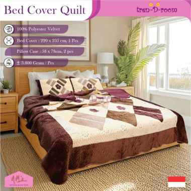 Tren-D-room Bed cover quilt set aesthetic 220 cm x 235 cm dan 2pcs sarung bantal 58 cm x 78 cm selim