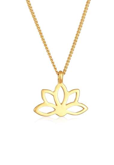 Elli Jewelry Kalung Perhiasan Perak 925 Wanita Lotus Flower Pendant Spiritual Gold Plated