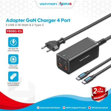 Vention Adapter GaN Charger 4 Port 2 USB A 18 Watt & 2 Type C 100 Watt PD Fast Charging For Handphon