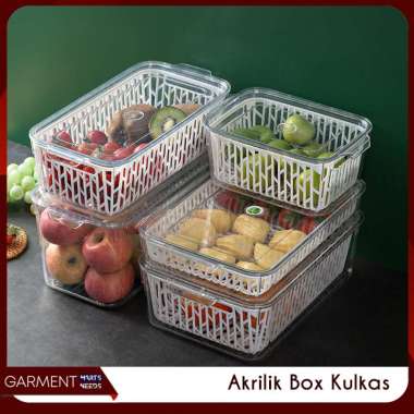 Food Container Kotak Makanan Buah Sayur Keranjang Kulkas Akrilik Transparan Dengan Dish Dryer BUBBLE