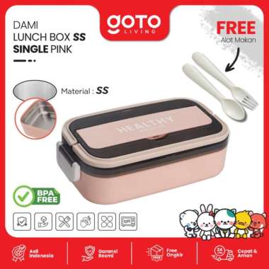 Goto Dami Lunch Box Tempat Makan Stainless Kotak Bekal Anti Tumpah PP SINGLE PINK