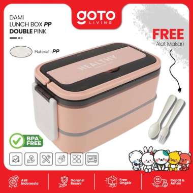 Goto Dami Lunch Box Tempat Makan Stainless Kotak Bekal Anti Tumpah PP DOUBLE PINK