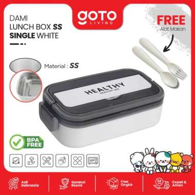 Goto Dami Lunch Box Tempat Makan Stainless Kotak Bekal Anti Tumpah SS SINGLE WHITE
