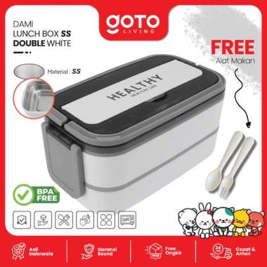 Goto Dami Lunch Box Tempat Makan Stainless Kotak Bekal Anti Tumpah SS DOUBLE WHITE
