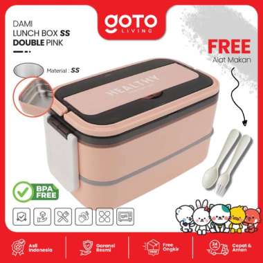 Goto Dami Lunch Box Tempat Makan Stainless Kotak Bekal Anti Tumpah SS DOUBLE PINK