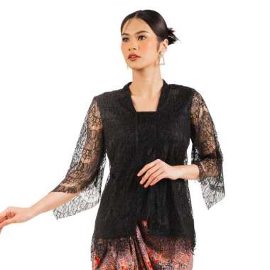 Kebaya Batik Wanita - Kebaya Modern - Bhatara Batik Kebaya Gradialis - Atasan Lengan Panjang M Black