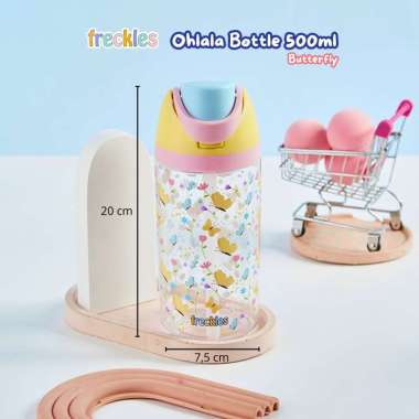 Freckles Ohlala Water Bottle Tritan - Botol Minum Anak Tritan Anti Tumpah BPA Free Butterfly 500ml
