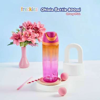 Freckles Ohlala Water Bottle Tritan - Botol Minum Anak Tritan Anti Tumpah BPA Free Orange Pink 800ml