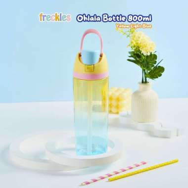 Freckles Ohlala Water Bottle Tritan - Botol Minum Anak Tritan Anti Tumpah BPA Free Yellow Blue 800ml
