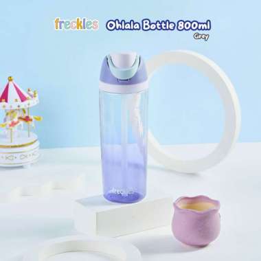 Freckles Ohlala Water Bottle Tritan - Botol Minum Anak Tritan Anti Tumpah BPA Free Grey 800ml