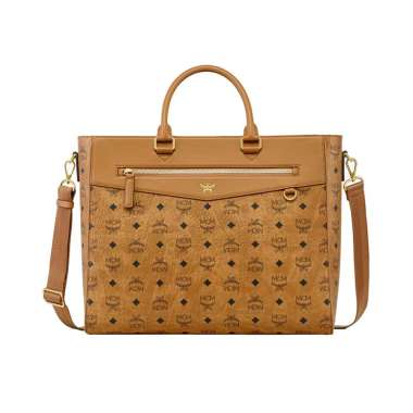 MCM Diamond E/W Visetos Large Tote Bag Cognac Brown