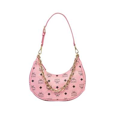 MCM Aren Crescent Small Hobo Bag In Visetos Soft Pink Pink