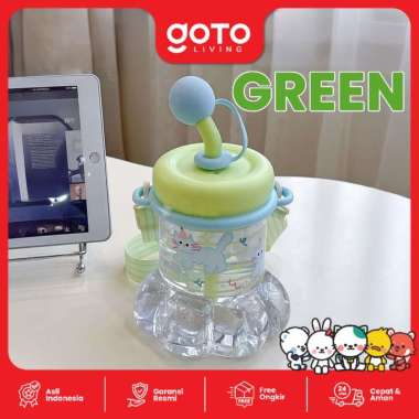 Goto Luneko Botol Minum Anak Perempuan Water Bottle Sedotan Lucu GREEN