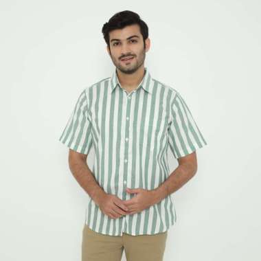 Platini Kemeja Motif Salur Pria Lengan Pendek Katun Sage Green 73341.52 L