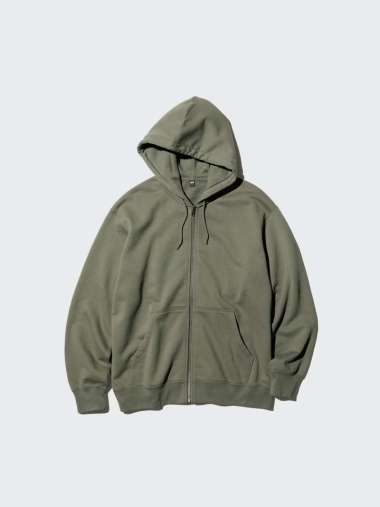 UNIQLO Jaket Sweat Hoodie pria Ritsleting Full Zip jacket GREEN XL