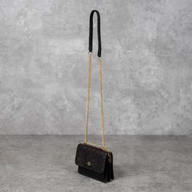Tas COACH KLARE BLACK MONOGRAM DARK BROWN FLAP SHOULDER BAG MINI 100% ORIGINAL 17X5X12CM