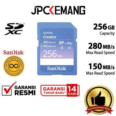 JPC KEMANG SanDisk Creator SDXC 256GB UHS-II 280MB/s Memory Card SanDisk SDHC SD Card 256 GB GARANSI