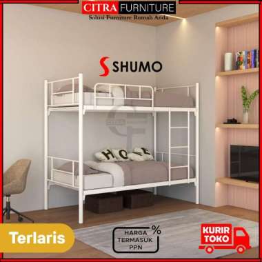 SHUMO Ranjang Tingkat Besi Kasur 120 / 120 | Bunk Bed Minimalis Susun HANYA RANJANG 120/120 PUTIH