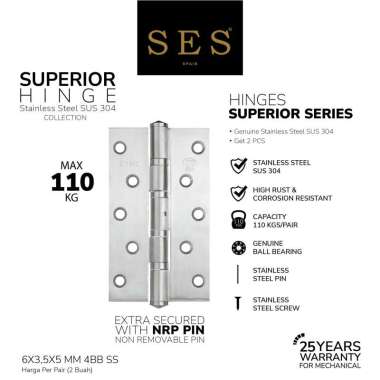Engsel Pintu - Hinge SES 6 x 3,5 x 5mm 4BB Q16 SS Sus 304